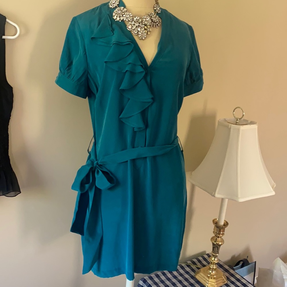Anthropologie Tabitha 100% Silk Ruffle Shirt Dress 6